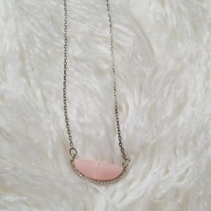 Pale Pink and Gold Half Moon Necklace